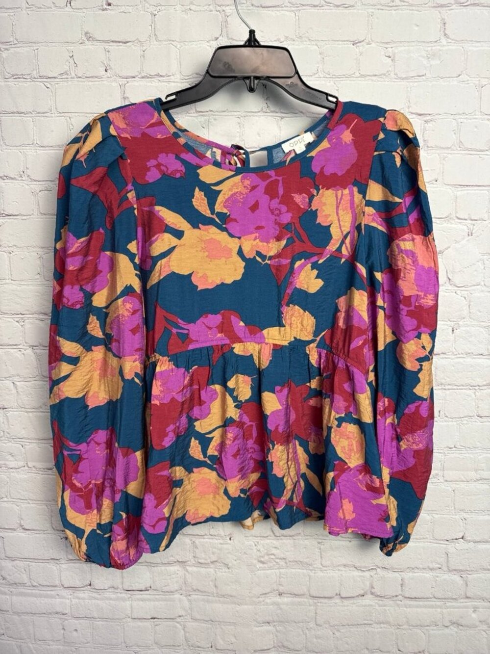 Oddi Oddy cottagecore floral printed blouse artsy whimsical large silky